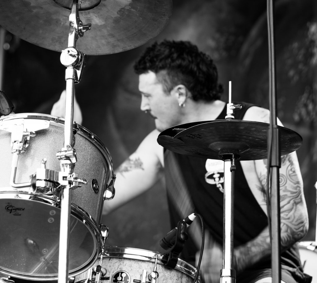 Drummer from heavy Bluesrock Band Odysseus on stage. 